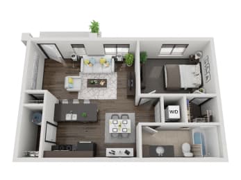 Floor Plan  Zion one bedroom 3D floor plan at The Villas at Mahoney Park