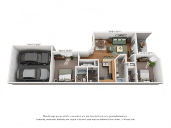  Floor Plan 2 Bedroom W/ 2 Car Garage