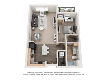729 sq.ft. One Bed One Bath