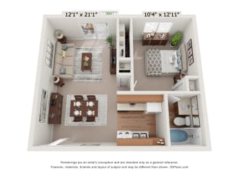 Geode Floor Plan - 1 Bedroom 1 Bathroom