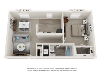 1 Bedroom Floor Plan at Glen Hollow, Pennsylvania, 19021
