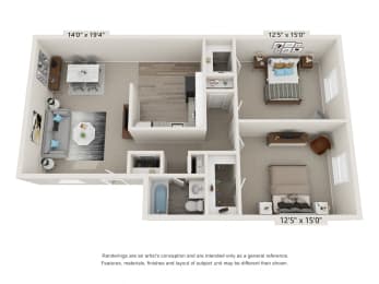 2 Bedroom Floor Plan at Glen Hollow, Croydon, PA, 19021