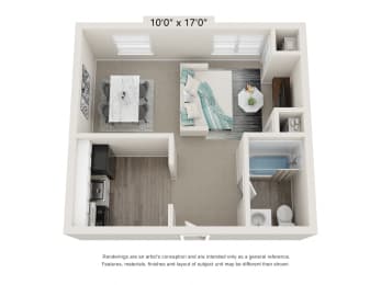 Studio 1 bath Efficiency Floor Plan at Glen Hollow, Croydon