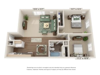 2 bedroom Floor Plan at St Charles Square Apartments, Carol Stream, IL