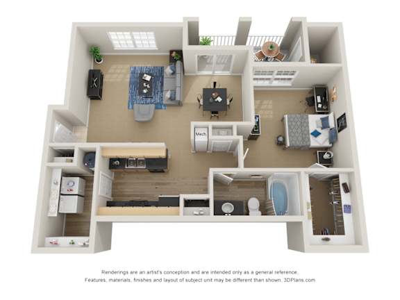 Floor Plan  Preserve at Mobbly Bay, A4R layout, 949 square foot one bedroom, one bathroom