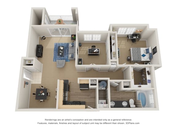 Floor Plan  Preserve at Mobbly Bay, A5R layout, 1,038 square foot one bedroom, one bathroom