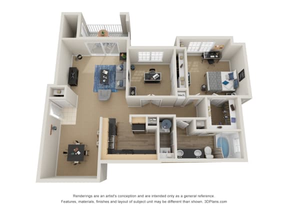 Floor Plan  Preserve at Mobbly Bay, A6R layout, 1,074 square foot one bedroom, one bathroom