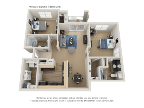 Floor Plan  Preserve at Mobbly Bay, B5R layout, 1,232 square foot two bedroom, two bathroom