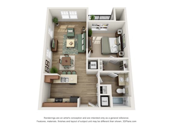 Floor Plan  1 Bed 1 Bath A1 Floor Plan at The Elliott Senior Apartments, Arlington