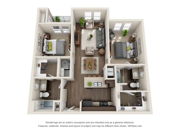Floor Plan  2 Bed 2 Bath B Floor Plan at Rio Lofts, San Antonio, Texas