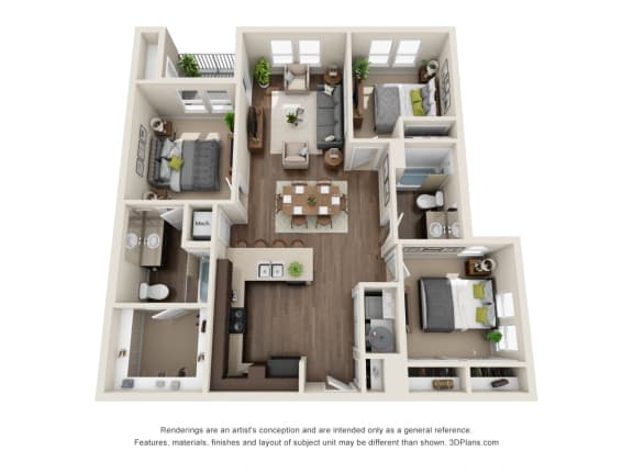 Floor Plan  3 Bed 2 Bath C Floor Plan at Rio Lofts, Texas