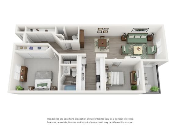 2 bed 2bath floor plan B at Augusta Court Apartments, Houston
