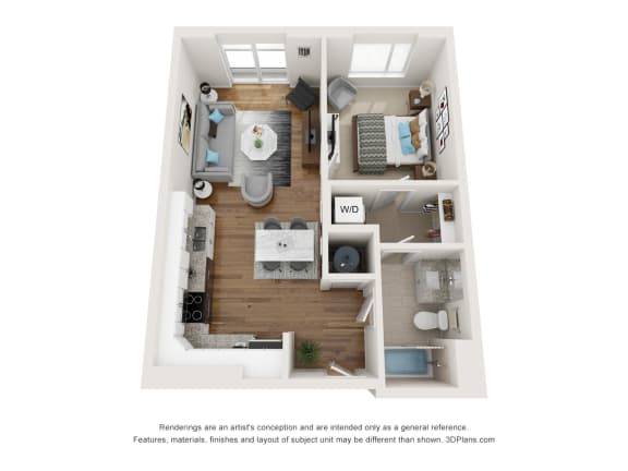 bedroom floor plan at the langston apartments in cleveland, oh at East 51 At Rocketts Landing, Richmond, 23231