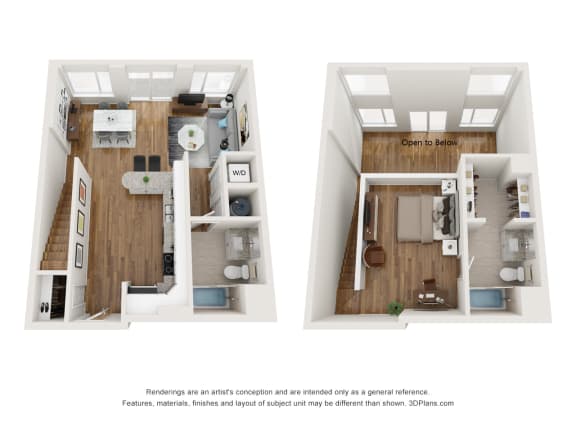 a stylized floor plan of a 1 bedroom apartment at East 51 At Rocketts Landing, Richmond, 23231