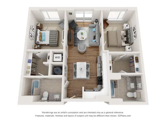 bedroom floor plan an open concept layout with a lot of natural light at East 51 At Rocketts Landing, Richmond, 23231