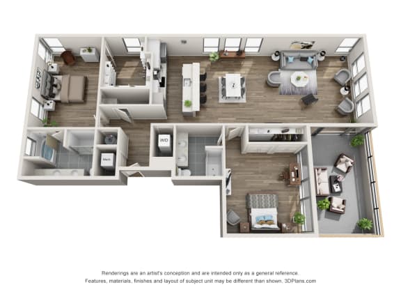 2 Bedroom Penthouse Floor Plan at an Art Museum at The Locks Tower in Richmond, Virginia