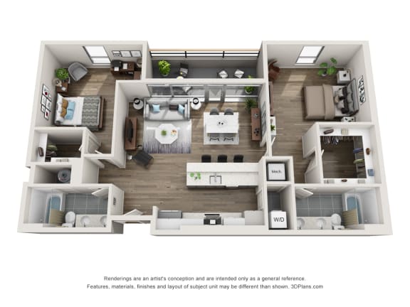 2 Bedroom Floor Plan at an Art Museum at The Locks Tower in Richmond, Virginia