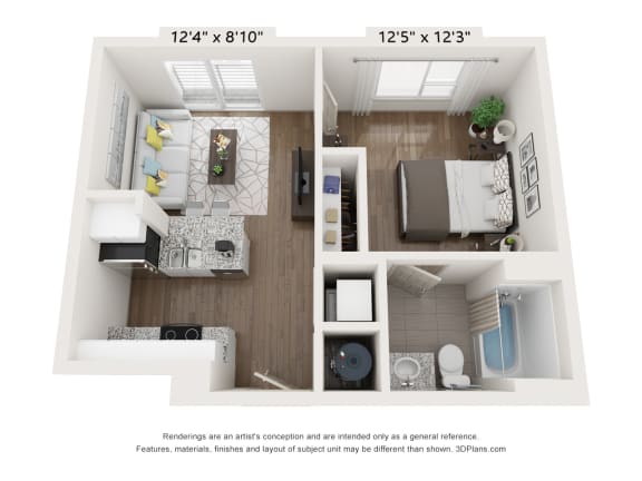 1 Bedroom Apartment Floor Plan at The Point on 38th, Norfolk