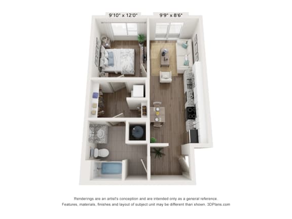 Floor Plan of Apartment with 1 Bedroom at The Point on 38th, Norfolk