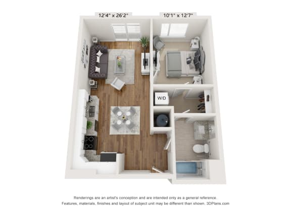 The Waterford_A2 Floor Plan At Rocketts Landing Apartments, PRG Real Estate, Richmond, Virginia