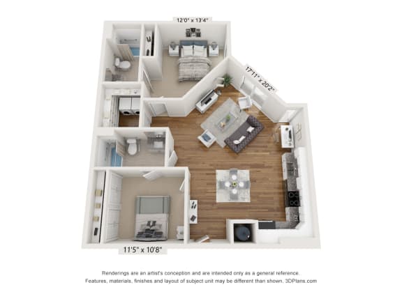 The Waterford_B3 Floor Plan At Rocketts Landing Apartments, PRG Real Estate, Richmond, Virginia