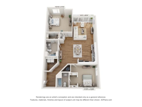 The Waterford_B8 Floor Plan At Rocketts Landing Apartments, PRG Real Estate, Richmond, Virginia