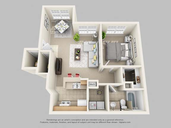 1Bd 1Ba Floor Plan at Academy on Eastern Lake, Orlando