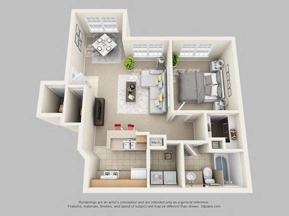 1Bed 1Bath Floor Plan at Academy on Eastern Lake, Orlando, FL