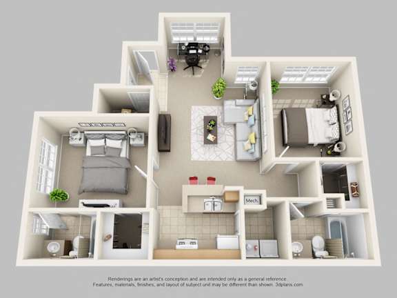 2Bd 2Ba Floor Plan at Academy on Eastern Lake, Florida