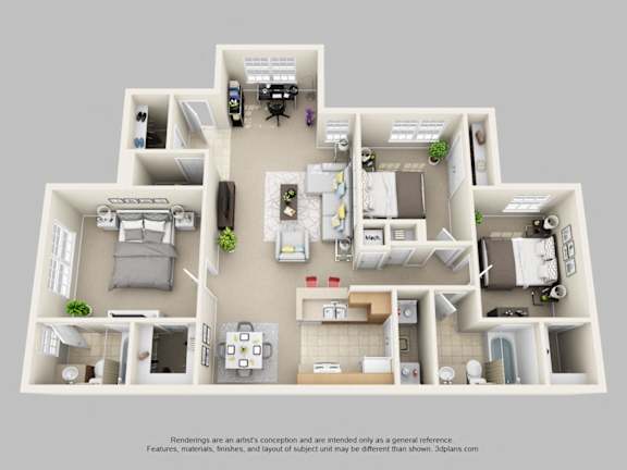 3Bd 2Ba Floor Plan at Academy on Eastern Lake, Florida, 32817
