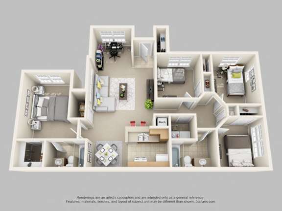 4Bd 2Ba Floor Plan at Academy on Eastern Lake, Orlando, FL, 32817