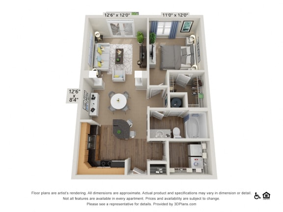 B1 1 Bed 1 Bath Floor Plan