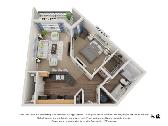 Oberlin Court 1 Bed 1 Bath Floor Plan