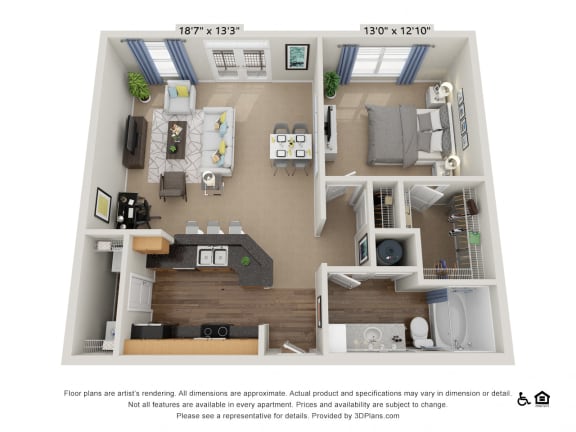 B9 1 Bed 1 Bath Floor Plan