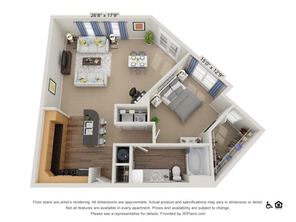 C2 1 Bed 1 Bath Floor Plan