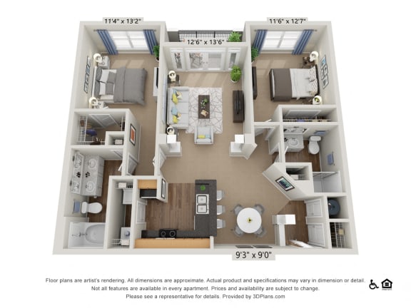 E1 2 Bed 2 Bath Floor Plan