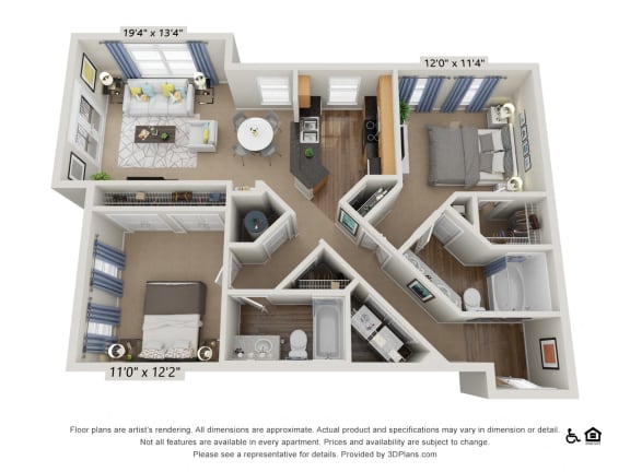 E2 2 Bed 2 Bath Floor Plan