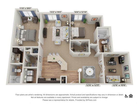 F2 2 Bed 2 Bath Floor Plan