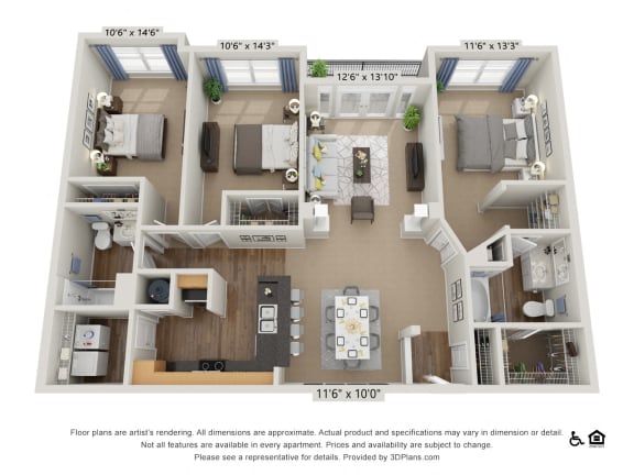 F3 3 Bed 2 Bath Floor Plan