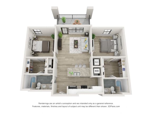 Floor plan of The Monument 2 bedroom apartment  at Circ Apartments, Richmond, 23220