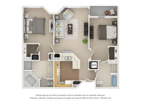 Floor Plan  2 bedroom 2 bath dual master E&#xA0;at The Lennox, Las Vegas, Nevada