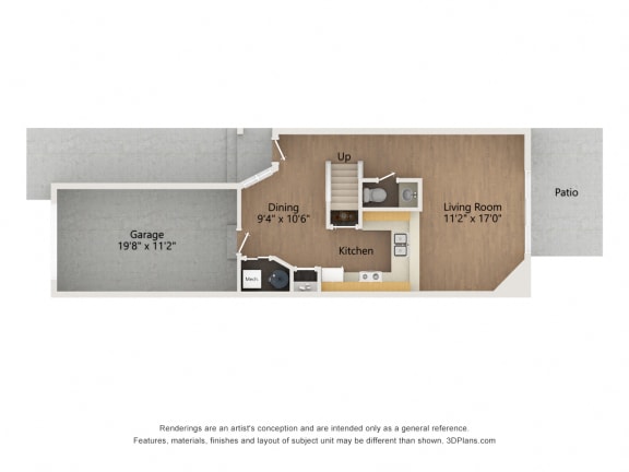 Two story townhome floor plan image of level 1