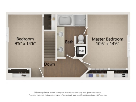 Two story townhome floor plan image of level 2