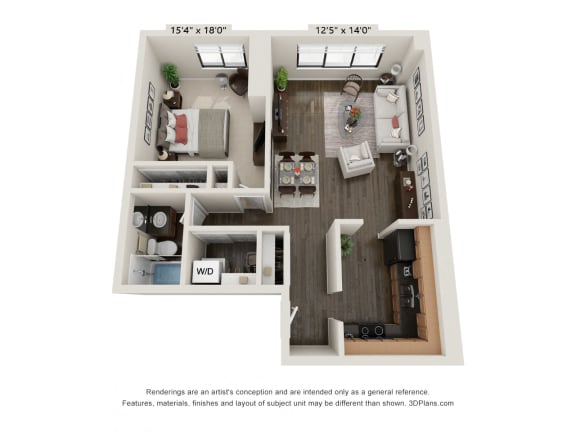 The Maple Floor Plan at Bolero Flats Apartments, Minneapolis, Minnesota