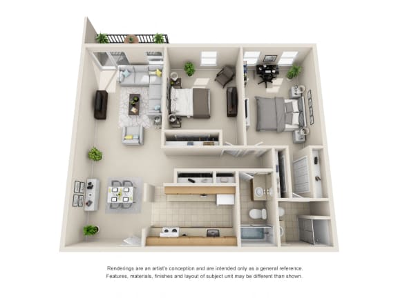 2 Bedroom 2 Bath Floor Plan at COVE West Hartford, Connecticut