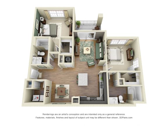 Starling 3D. 2 bedroom apartment. Kitchen with island open to living/dinning rooms. 2 full bathroom. Walk-in closets. Patio/balcony.