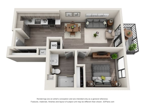 A2 one bedroom floor plan at Topaz Apartments, Los Angeles, CA