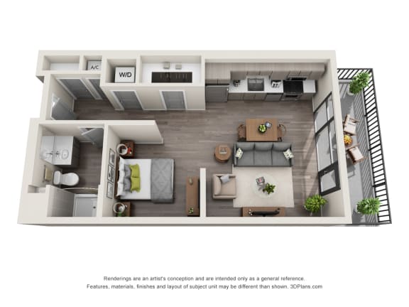 S4 Studio Floor Plan at Topaz Apartments, Los Angeles, CA, 90013