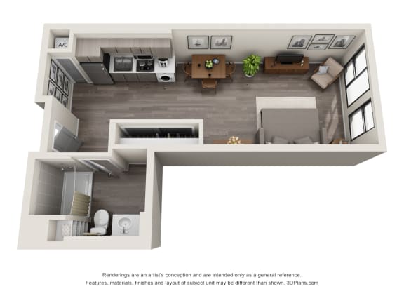 S5 Studio Floor Plan at Topaz Apartments, Los Angeles, 90013