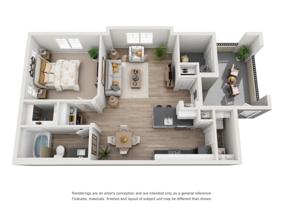 Aspen - 1 Bedroom 1 Bath Floor Plan Layout - 705 Square Feet at The Grove, Ontario